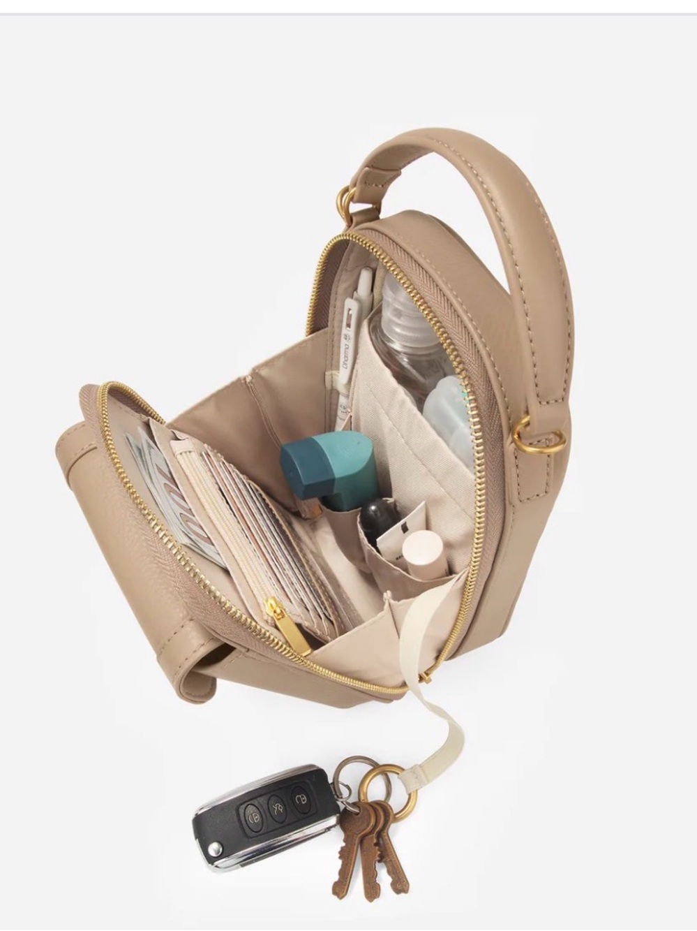 Compact Taupe Mini Crossbody Bag with Top Handle - Picture 4 of 10